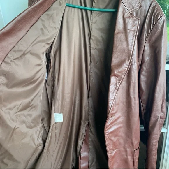 Vintage 70s The Leather Shop Sears Jacket Mens 44 XT Tall Leather Long Coat